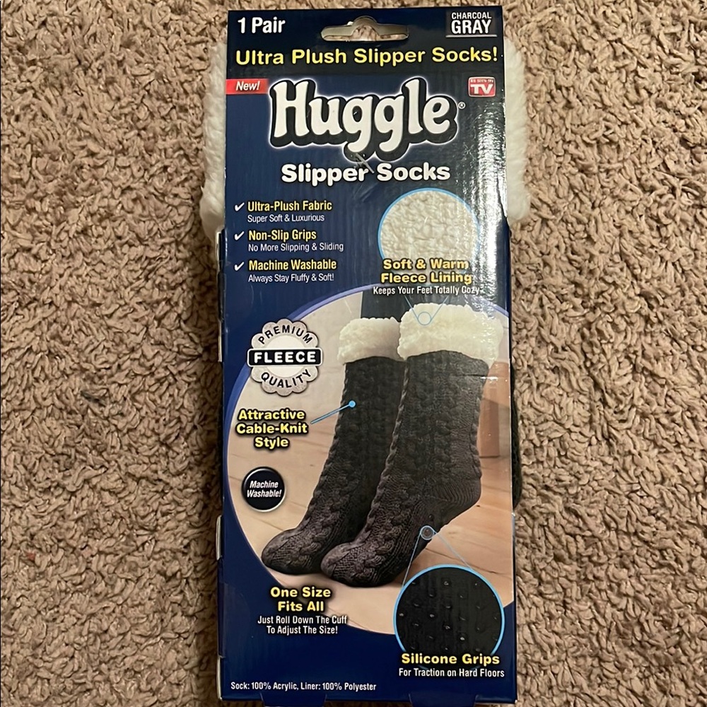 Ultra Plush charcoal gray and White Slipper Socks
